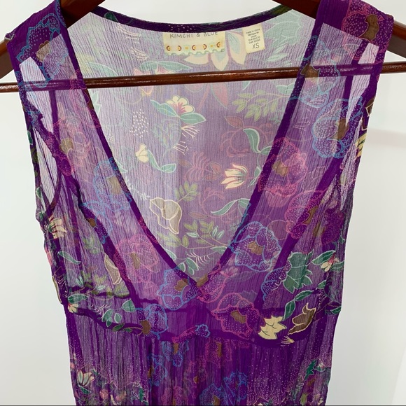 Urban Outfitters Kimchi & Blue Sheer Silk Floral Sleeveless V-Neck Tunic Blouse - Picture 5 of 16